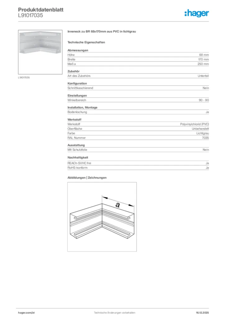 Bild Hager Produktdatenblatt L91017035 | Hager Deutschland