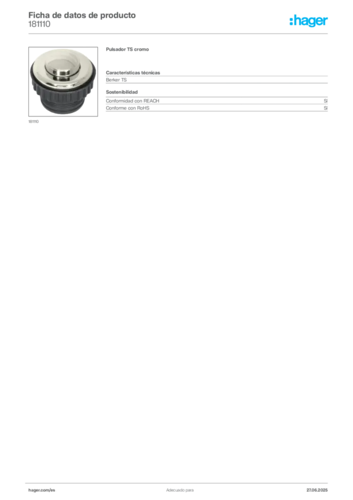 Imagen Hager Ficha de datos de producto 181110 | Hager España