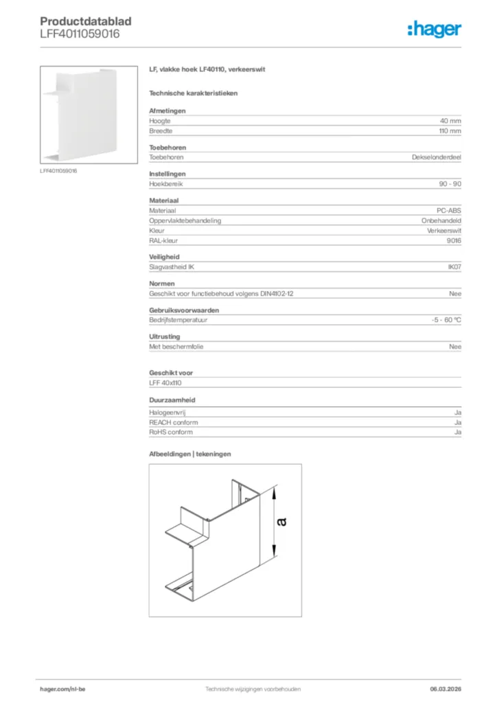 Afbeelding Hager Productdatablad LFF4011059016 | Hager Belgium