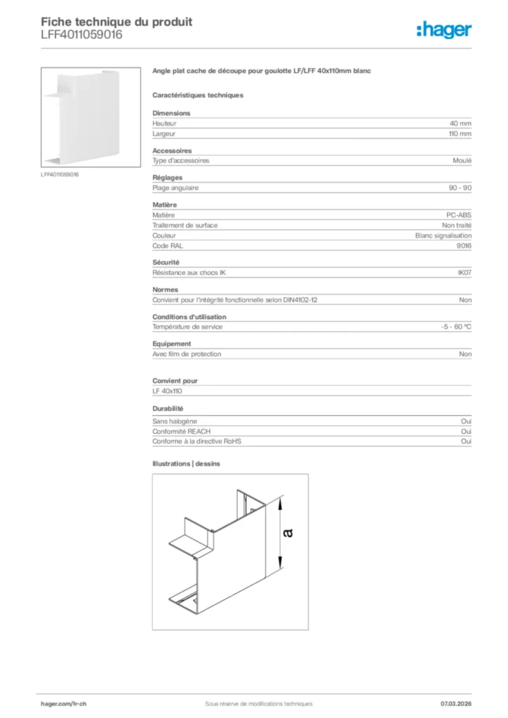Image Hager Fiche technique du produit LFF4011059016 | Hager Suisse