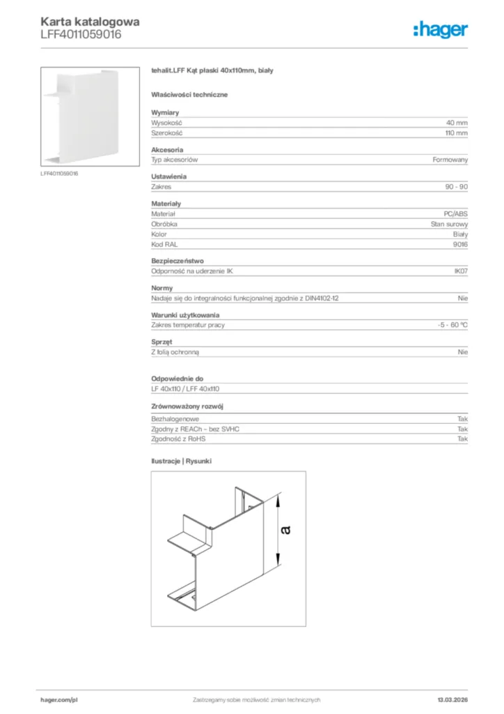Zdjęcie Hager Karta katalogowa LFF4011059016 | Hager Polska