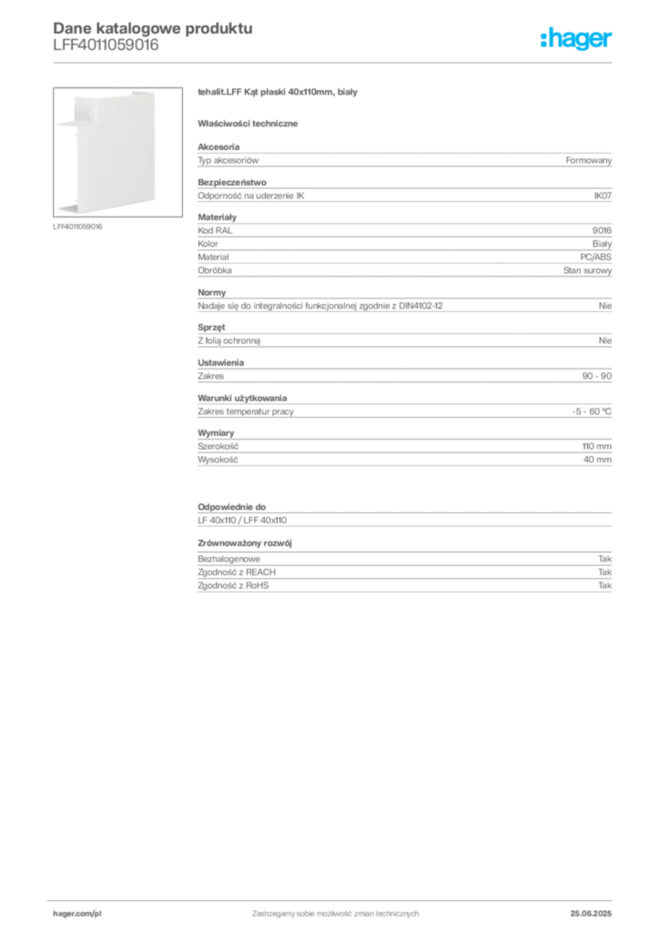 Zdjęcie Hager Karta katalogowa LFF4011059016 | Hager Polska