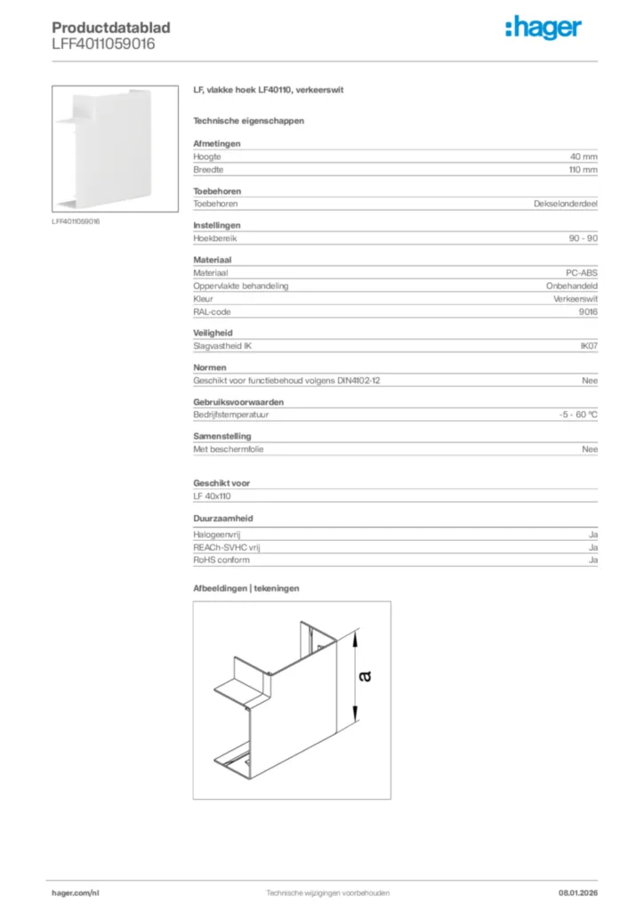 Afbeelding Hager Productdatablad LFF4011059016 | Hager Nederland