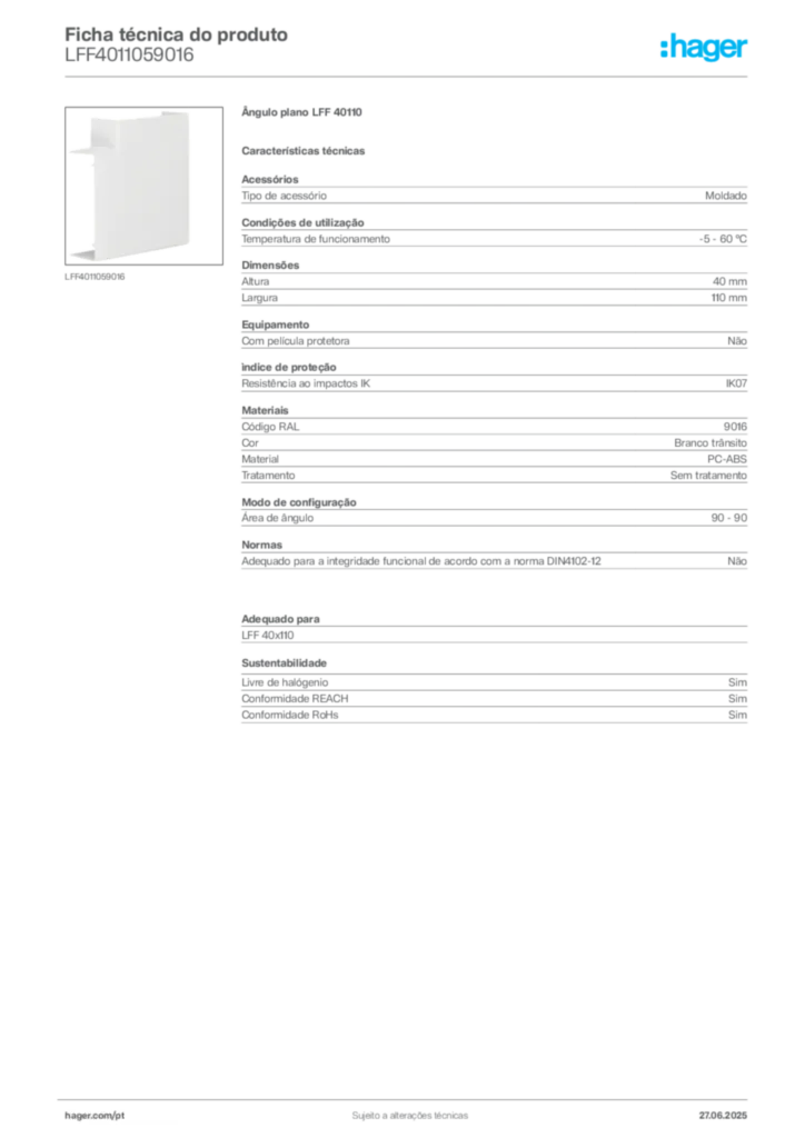 Imagem Hager Ficha técnica do produto LFF4011059016 | Hager Portugal