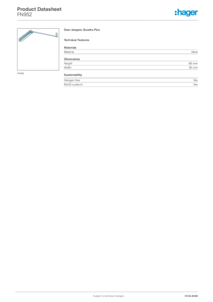 Image Hager Product data sheet FN952  | Hager Africa