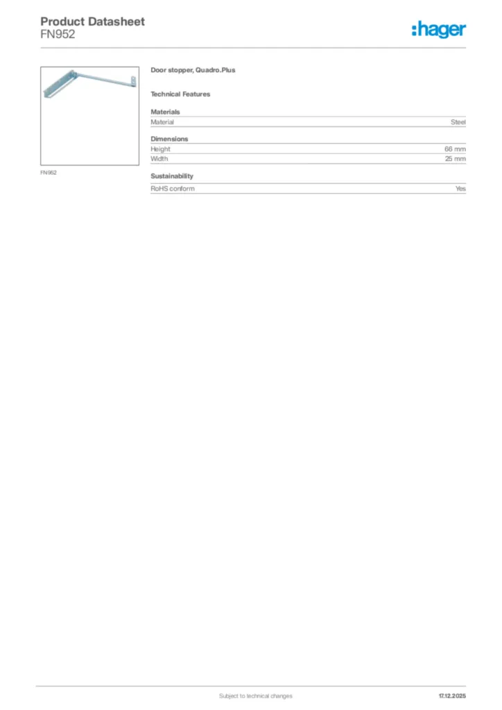 Image Hager Product data sheet FN952  | Hager Africa
