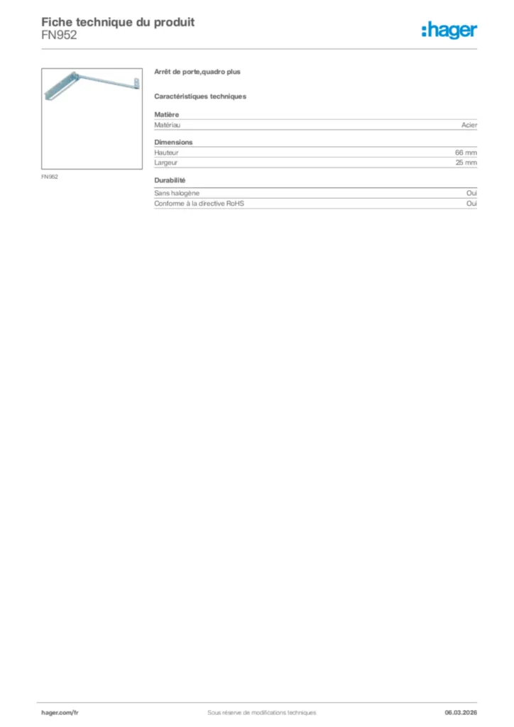 Image Hager Fiche technique du produit FN952 | Hager France