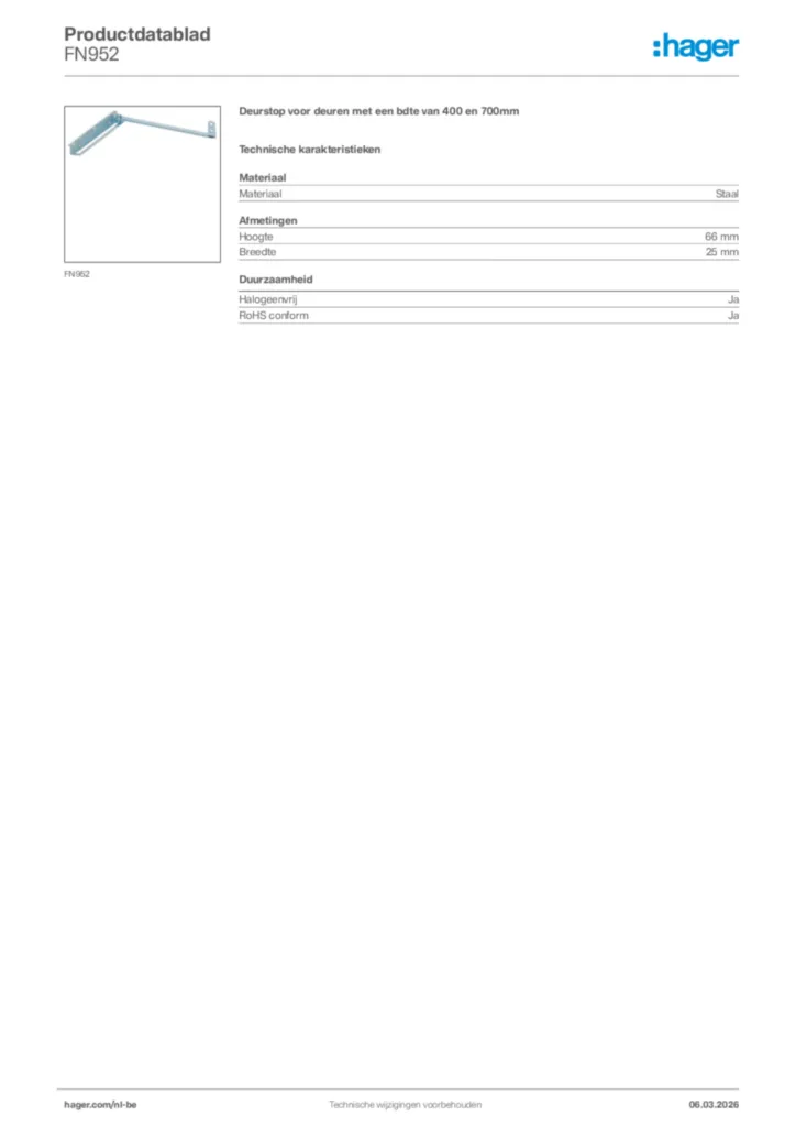 Afbeelding Hager Productdatablad FN952 | Hager Belgium