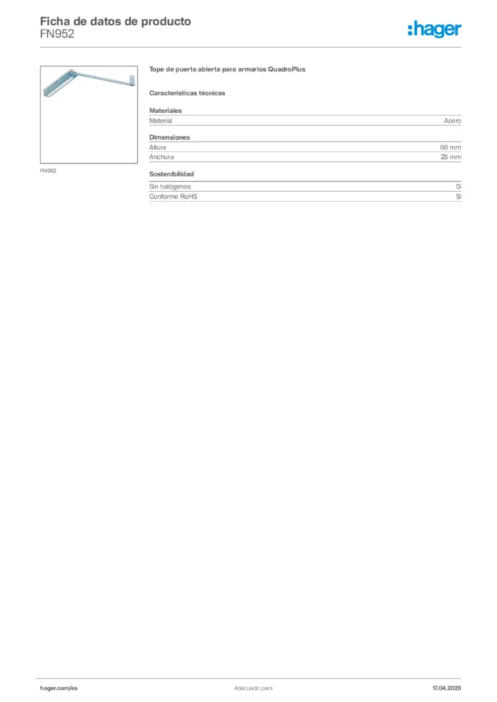 Imagen Hager Ficha de datos de producto FN952 | Hager España