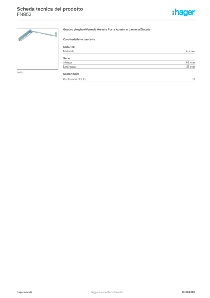 Immagine Hager Scheda tecnica del prodotto FN952 | Hager Italia