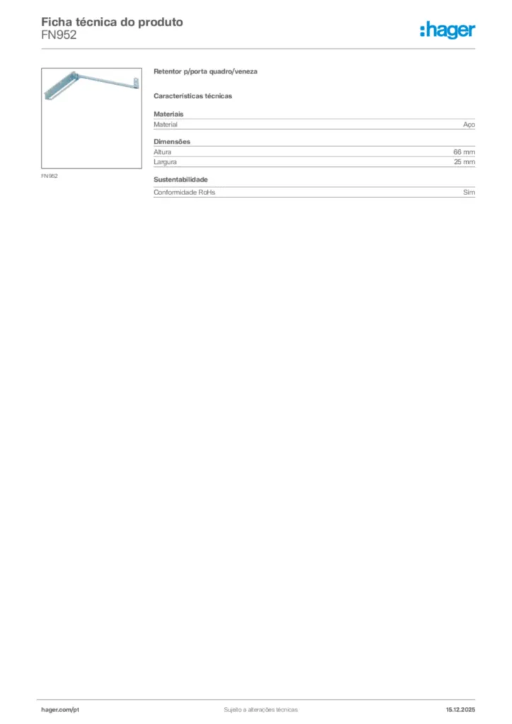 Imagem Hager Ficha técnica do produto FN952 | Hager Portugal