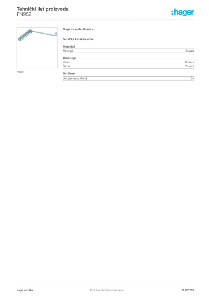 Slika Hager Product data sheet FN952  | Hager