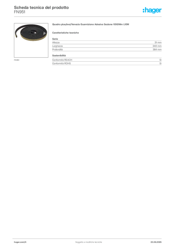 Immagine Hager Scheda tecnica del prodotto FN951 | Hager Italia