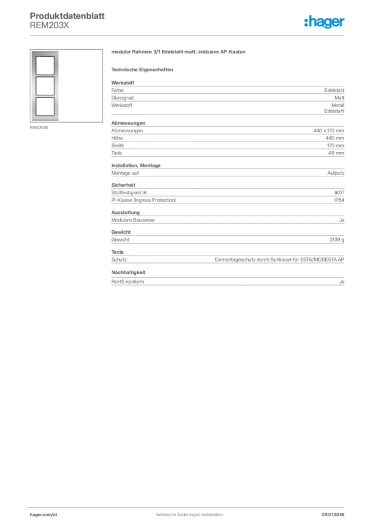 Bild Hager Produktdatenblatt REM203X | Hager Deutschland