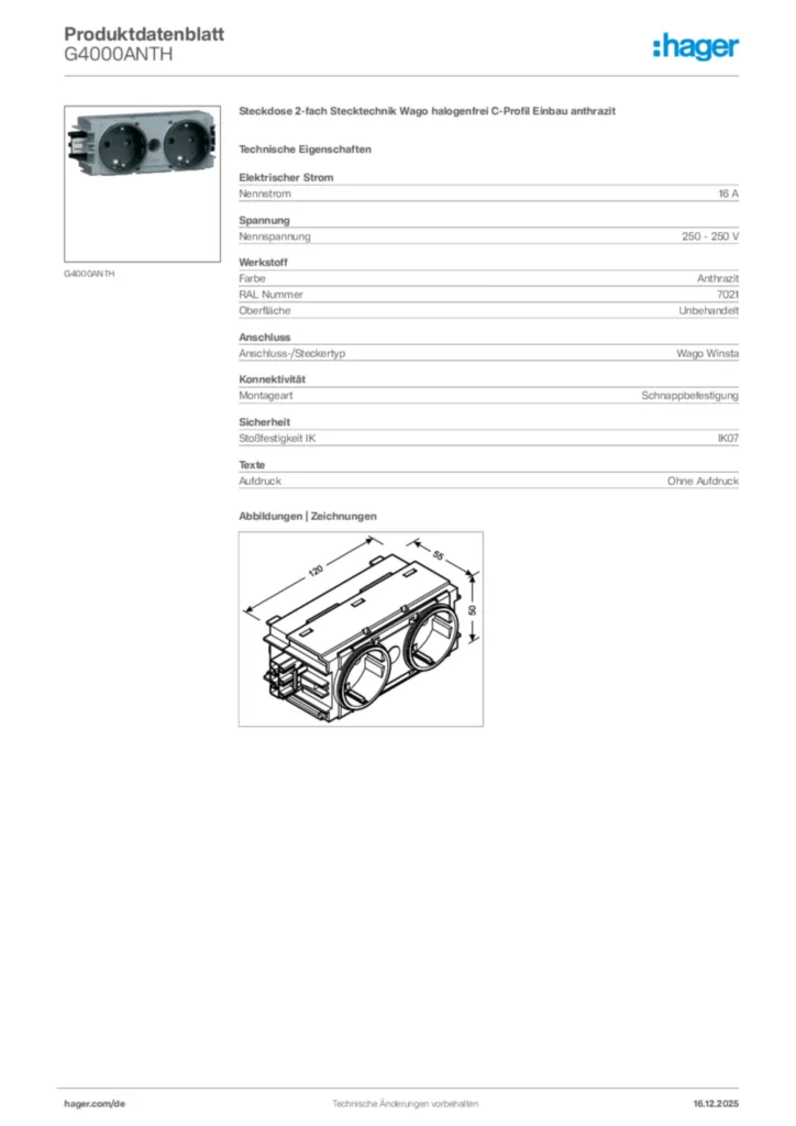 Bild Hager Produktdatenblatt G4000ANTH | Hager Deutschland