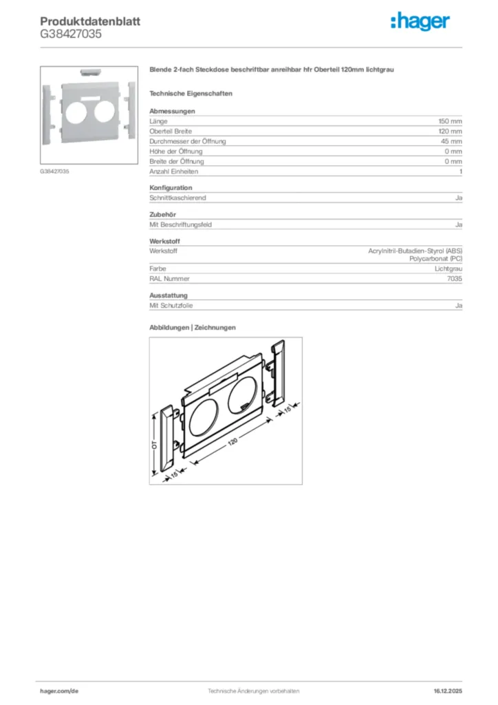 Bild Hager Produktdatenblatt G38427035 | Hager Deutschland