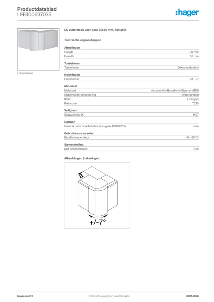 Afbeelding Hager Productdatablad LFF300637035 | Hager Nederland