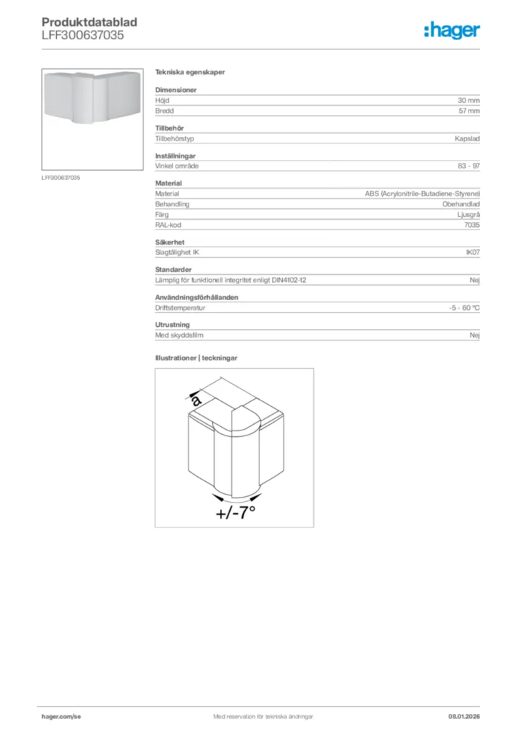 Bild Hager Produktdatablad LFF300637035 | Hager Sverige