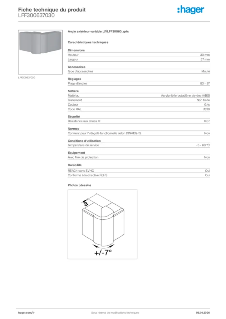 Image Hager Fiche technique du produit LFF300637030 | Hager France