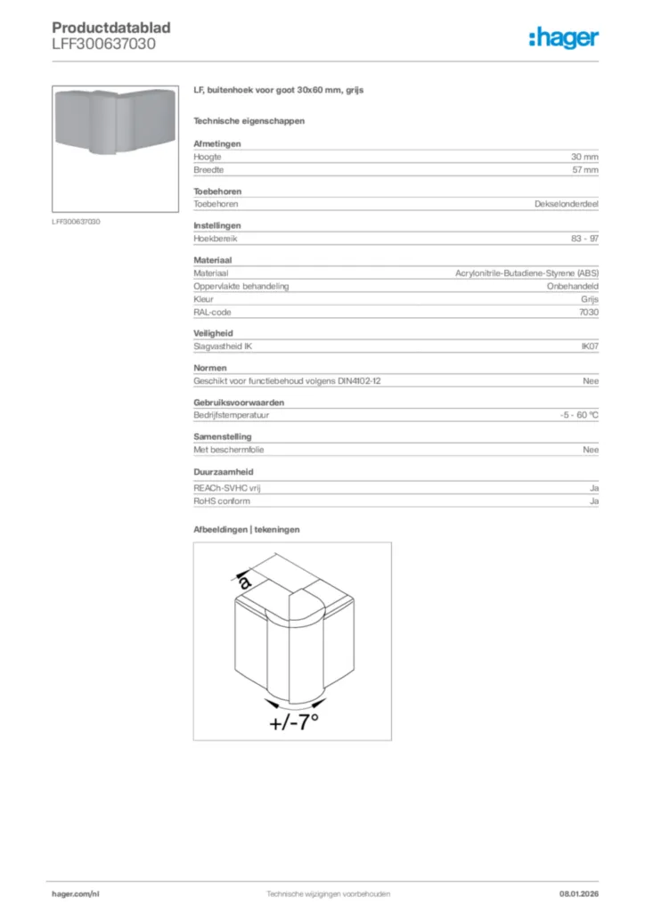 Afbeelding Hager Productdatablad LFF300637030 | Hager Nederland