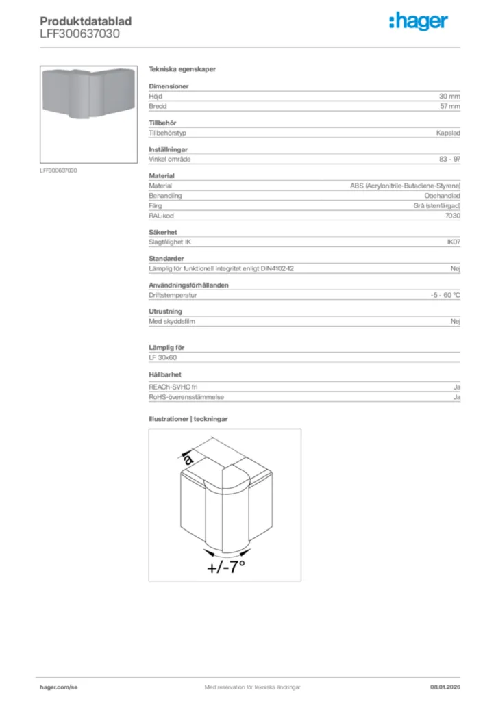 Bild Hager Produktdatablad LFF300637030 | Hager Sverige