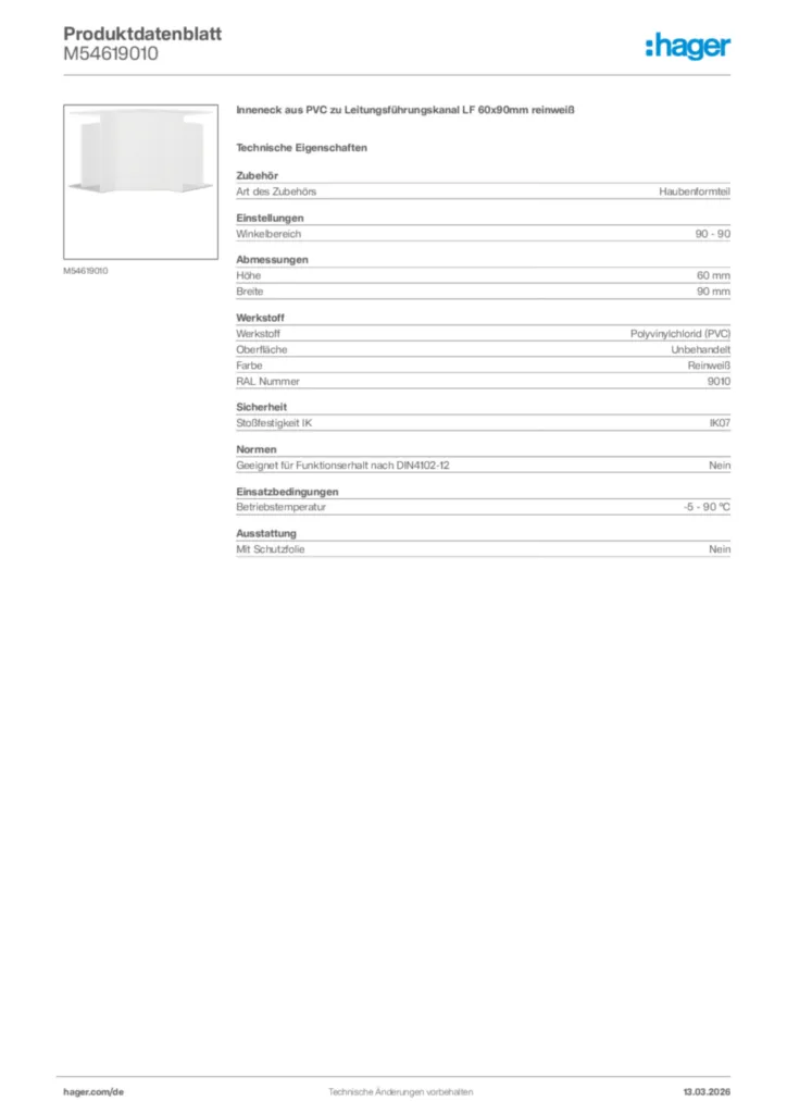Bild Hager Produktdatenblatt M54619010 | Hager Deutschland