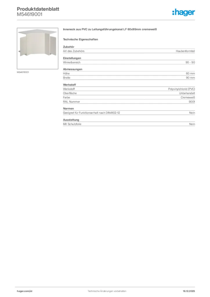 Bild Hager Produktdatenblatt M54619001 | Hager Deutschland