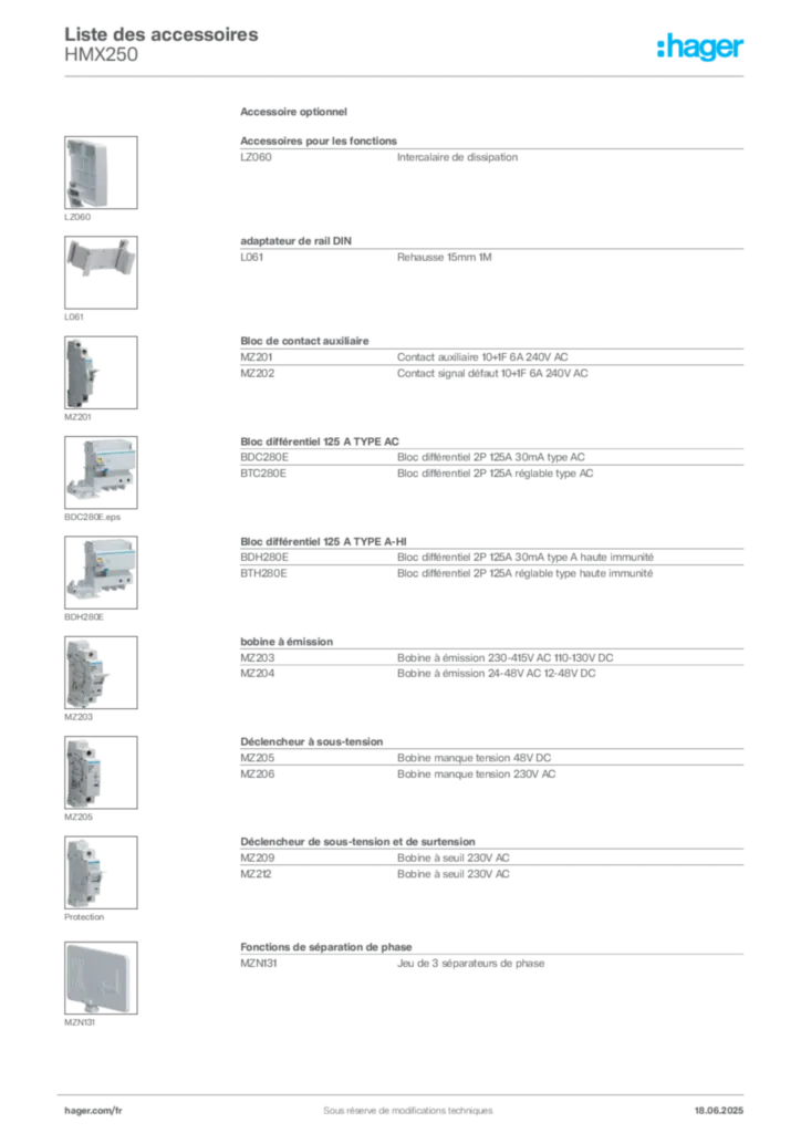 Image Hager Fiche technique du produit HMX250 | Hager France