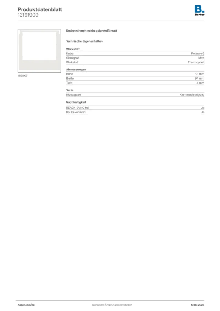 Bild Berker Produktdatenblatt 13191909 | Hager Deutschland