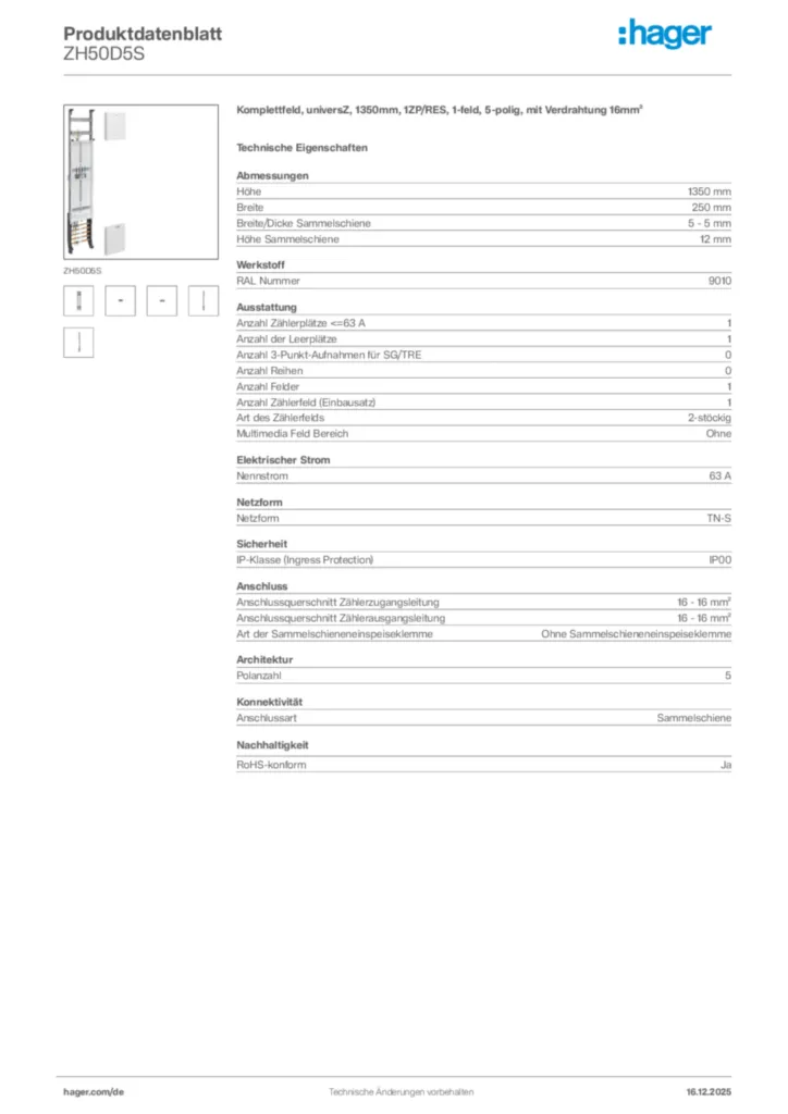 Bild Hager Produktdatenblatt ZH50D5S | Hager Deutschland