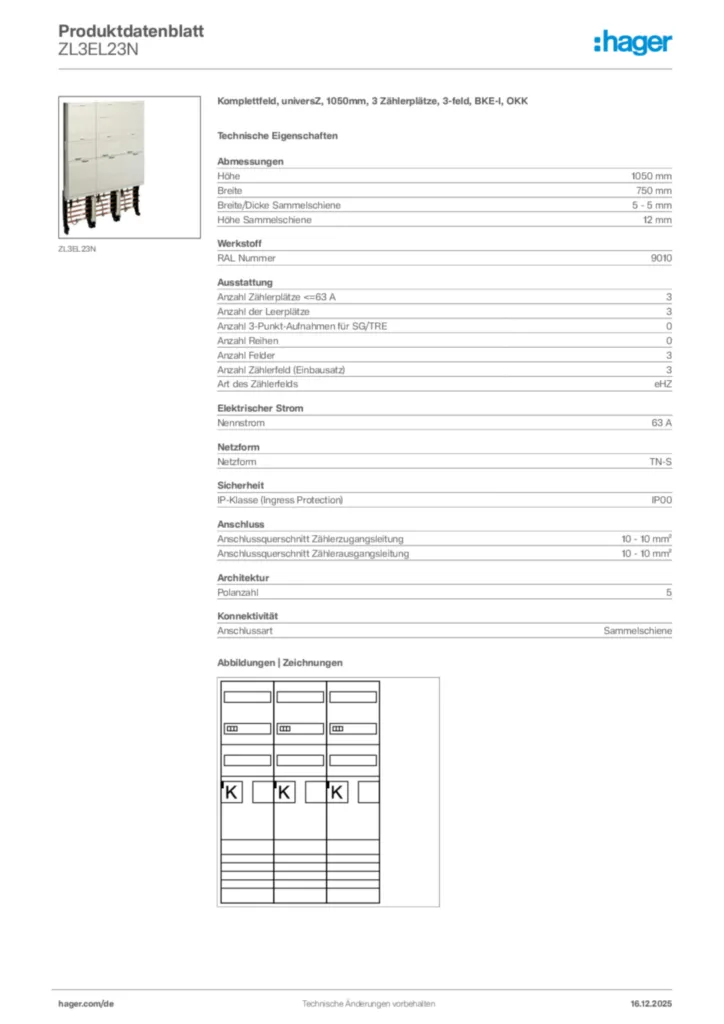 Bild Hager Produktdatenblatt ZL3EL23N | Hager Deutschland