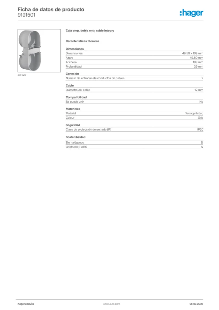 Imagen Hager Ficha de datos de producto 9191501 | Hager España