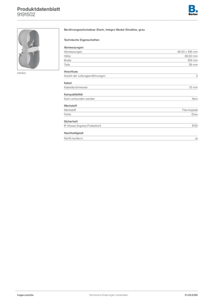 Berker Produktdatenblatt 9191502
