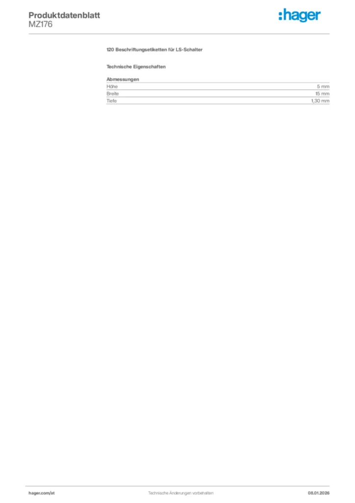Bild Hager Produktdatenblatt MZ176 | Hager Deutschland