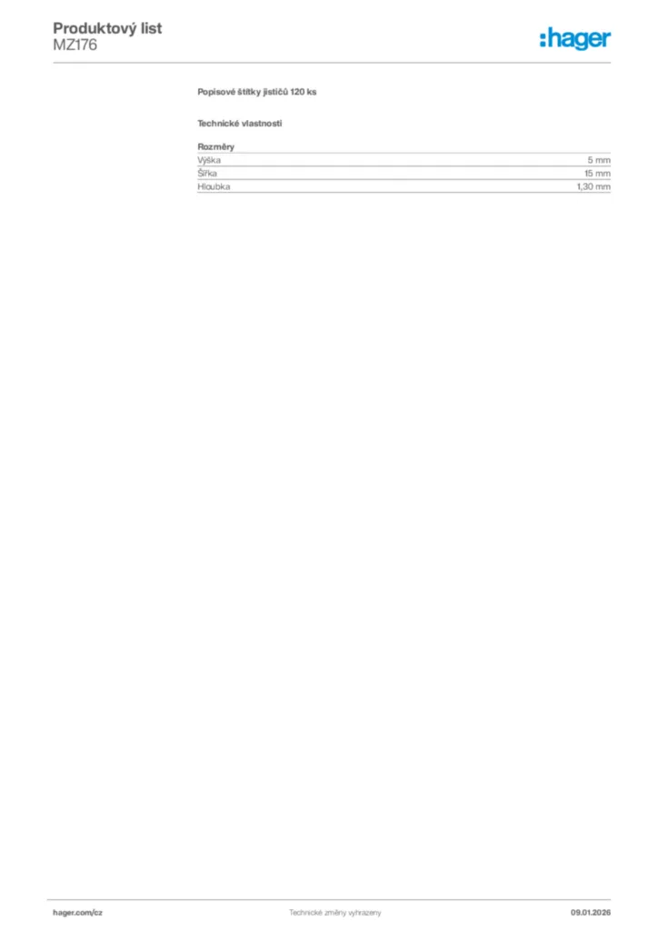 Obrázek Hager Product data sheet MZ176 | Hager