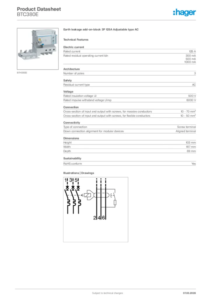 Image Hager Product data sheet BTC380E  | Hager Africa
