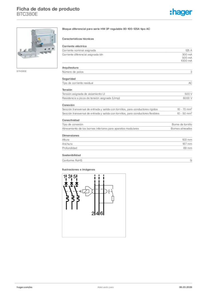 Imagen Hager Ficha de datos de producto BTC380E | Hager España