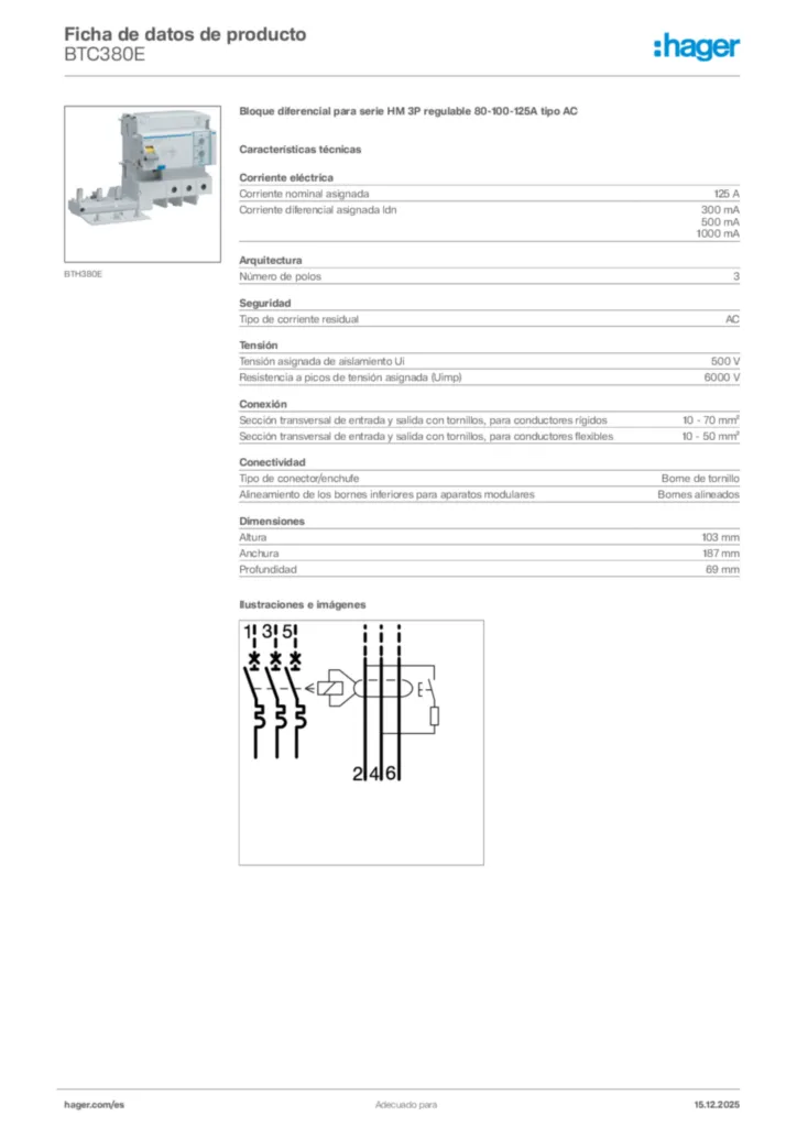 Imagen Hager Ficha de datos de producto BTC380E | Hager España