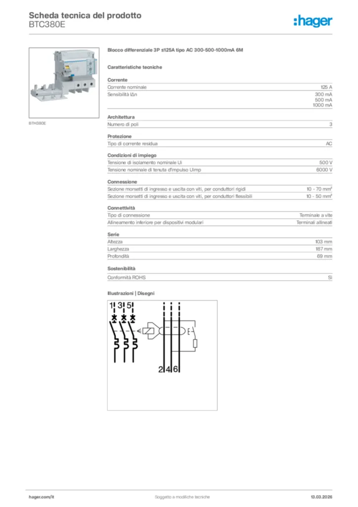 Immagine Hager Scheda tecnica del prodotto BTC380E | Hager Italia