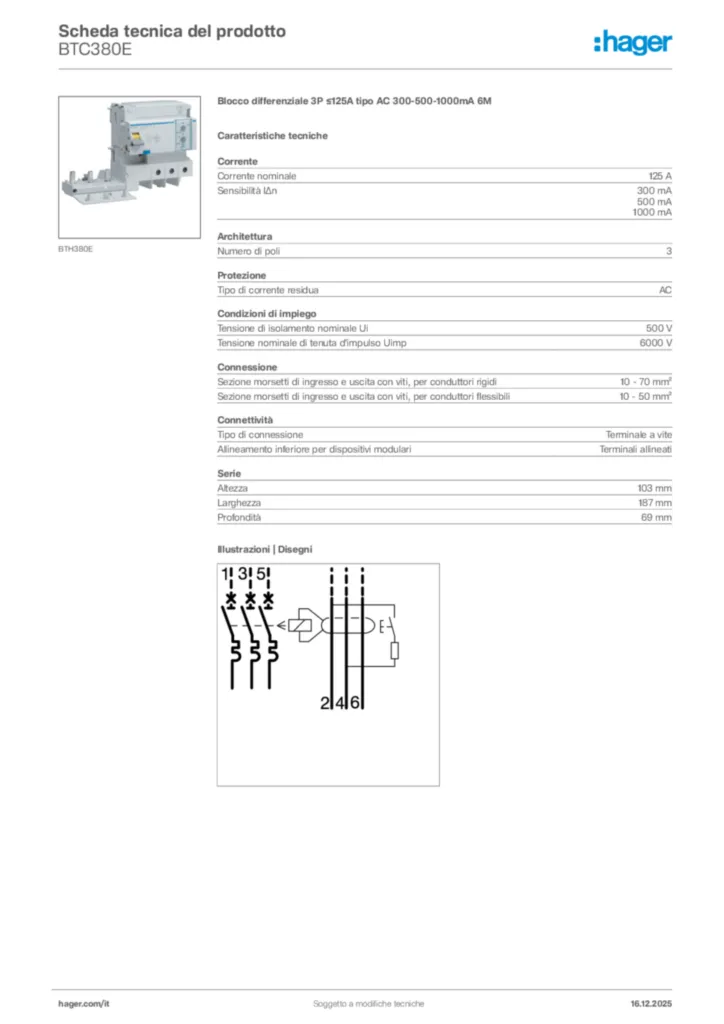 Immagine Hager Scheda tecnica del prodotto BTC380E | Hager Italia
