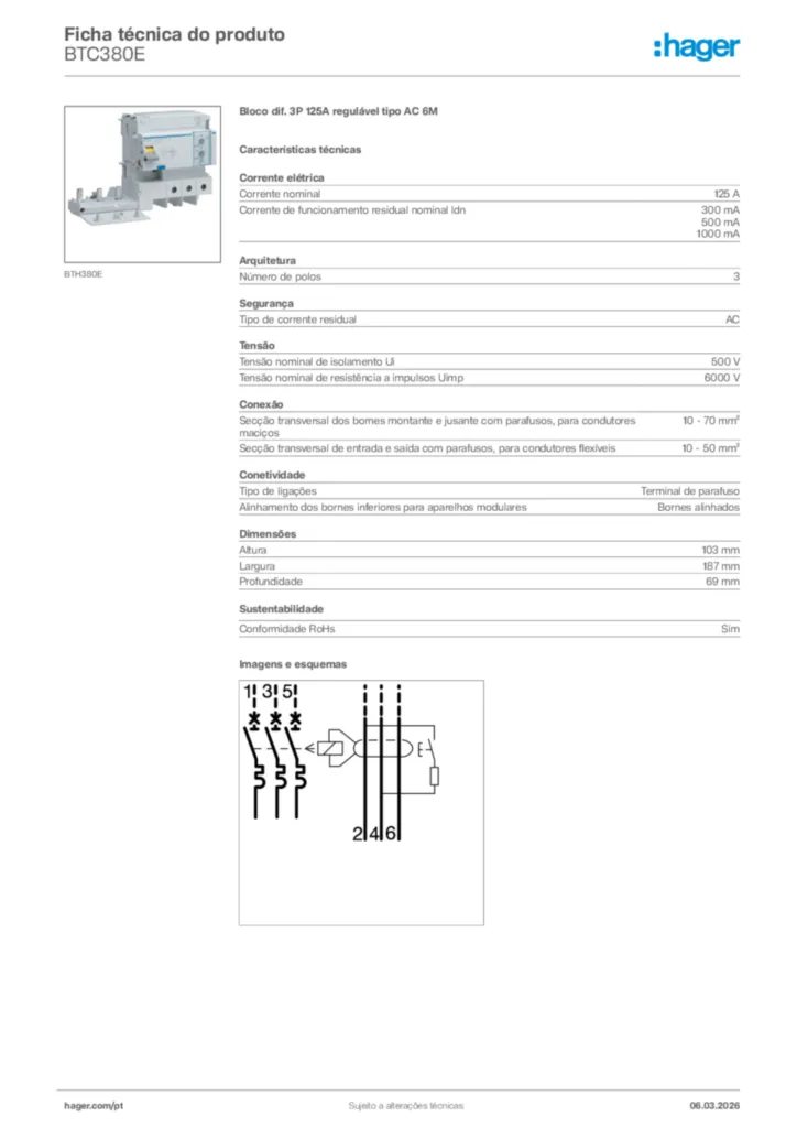 Imagem Hager Ficha técnica do produto BTC380E | Hager Portugal
