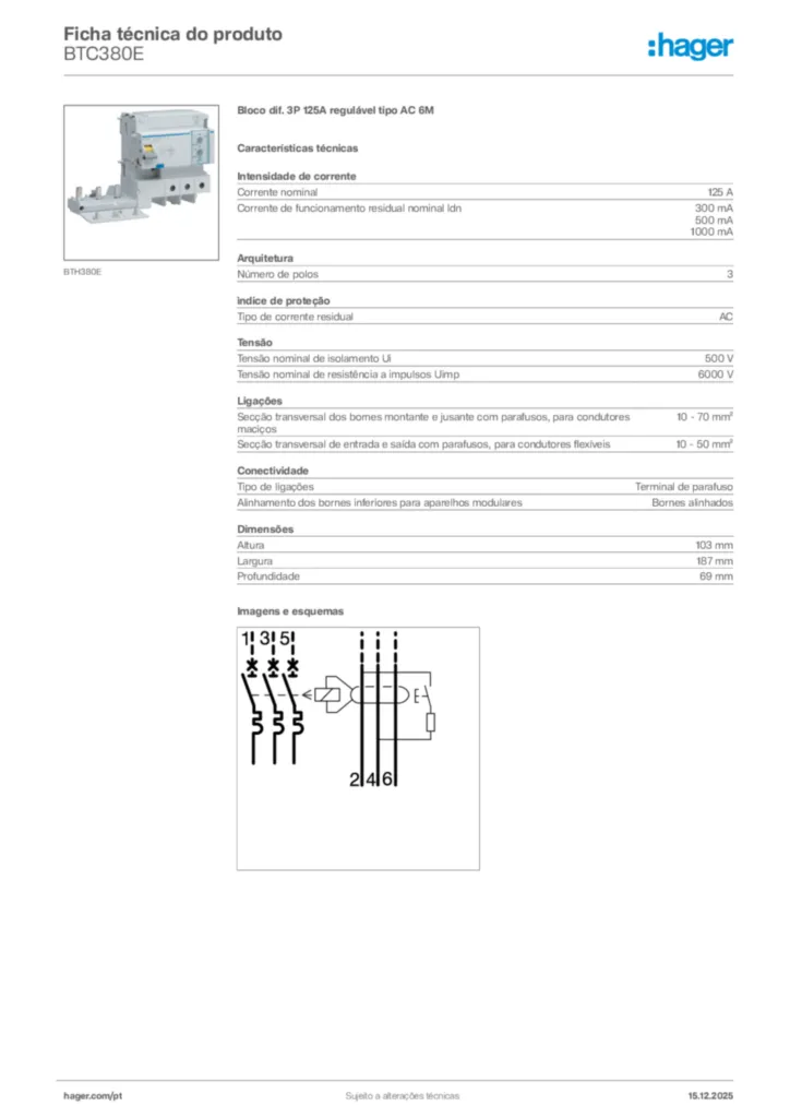 Imagem Hager Ficha técnica do produto BTC380E | Hager Portugal