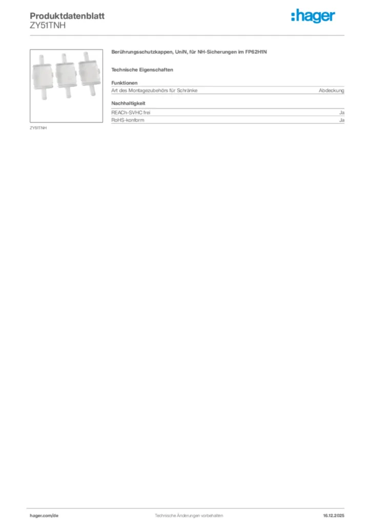 Hager Produktdatenblatt ZY51TNH
