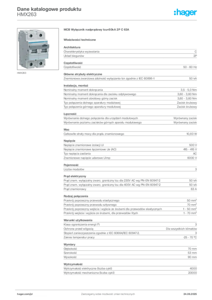 Zdjęcie Hager Karta katalogowa HMX263 | Hager Polska