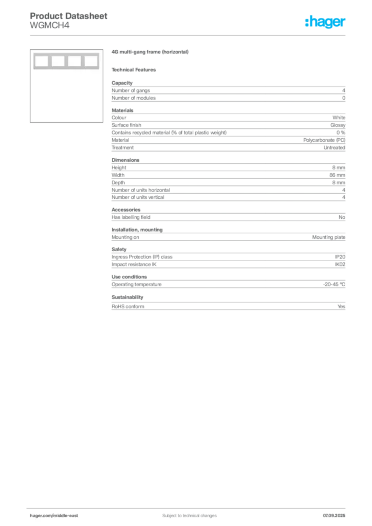 Image Hager Product data sheet WGMCH4  | Hager