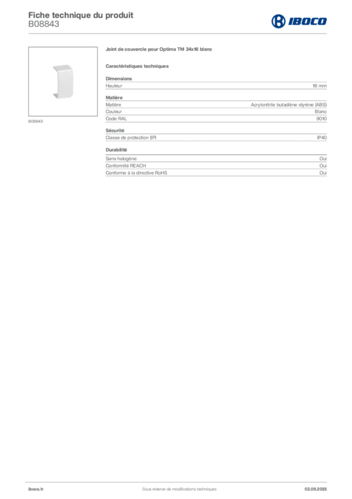 Image Iboco Fiche technique du produit B08843 | Hager France