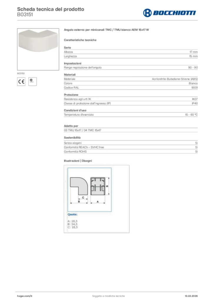 Immagine Bocchiotti Scheda tecnica del prodotto B03151 | Hager Italia