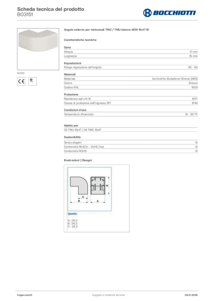 Immagine Bocchiotti Scheda tecnica del prodotto B03151 | Hager Italia