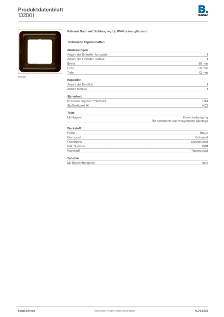 Berker Produktdatenblatt 132801