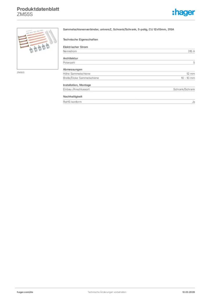 Bild Hager Produktdatenblatt ZM55S | Hager Deutschland